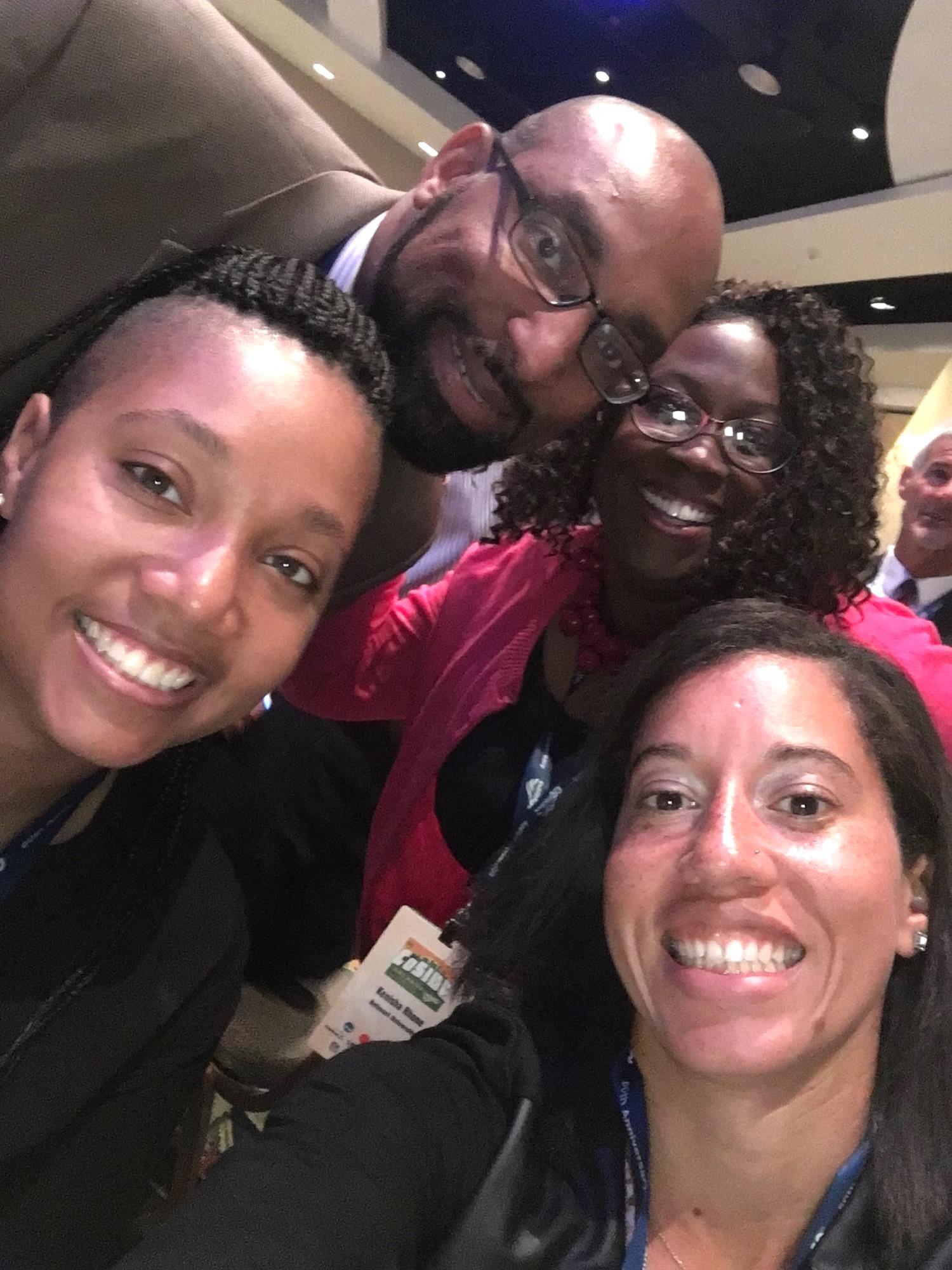Johnson with CoSIDA Second VP Jess Poole (now at Chicago State), Kenisha Rhone (Belmont) and CoSIDA Past President Rob Knox (UNC Greensboro) at the 2016 CoSIDA Convention.